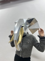 Masque géométrique en forme d'éléphant, masque de tête d'éléphant en miroir facetté argenté et doré pour spectacle sur scène