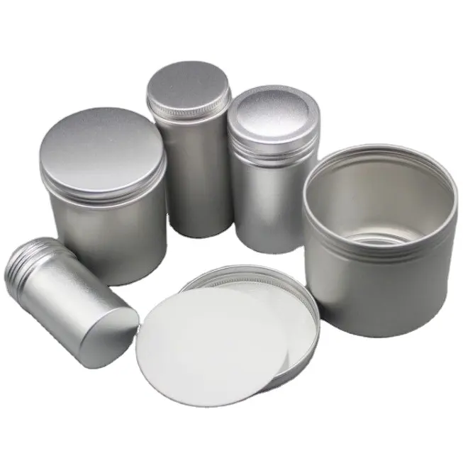 Atacado!! Frasco de alumínio com parafuso 5mL 10mL 30mL 50mL 60mL 80mL 100mL 150mL Round Silver Cosmetic Lid Tin Container Can
