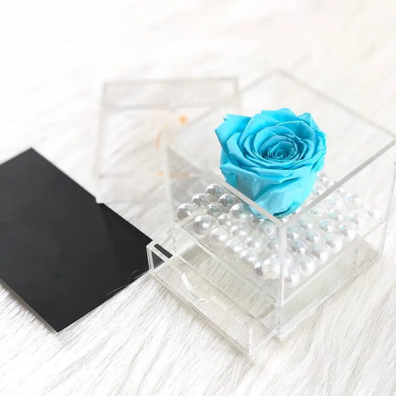 2020 nieuwe promotie enkele bloem bewaard rose in vierkante Acryl box voor wieden decoratie