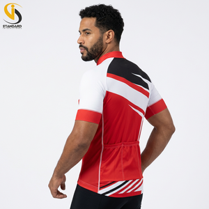 Maillot de cyclisme unisexe léger et respirant en Spandex/Polyester 220g, anti-bactérien, à manches courtes, rouge, blanc et noir - Product Image 3