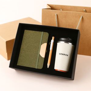 Set de Regalo Ecológico con Cuaderno de Bambú, Vaso de Paja de Trigo y Bolígrafo en Caja de Cartón Kraft para Marca Corporativa - Product Image 5