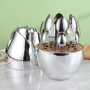 Sang trọng 24 cái Bộ đồ ăn dao kéo muỗng nĩa dao Bạc Vàng tâm trạng trứng thiết lập dao kéo - Product Image 2