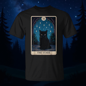 T-shirt The Stare Cat Tarot Card, noir, unisexe, taille adulte M L XL XXL - Product Image 3