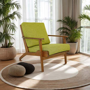 Sillón Moderno Connor de Madera Maciza y Lino - Verde Pistacho Ecológico para Sala de Estar, Dormitorio, Comedor, Oficina en Casa - Product Image 1