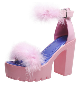 Toptan faux kürk tıknaz topuklu sandalet ve kürk deri kama topuk kürk üst - Product Image 5