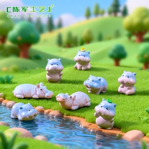 Figurine de petit hippopotame mignon en résine bleue et dégradée, décoration de scène DIY, décoration de bureau, petit o - Product Image 2