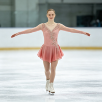 Robe de patinage rose pour enfants et adultes, en maille, à manches longues, avec strass, dos lacé, jupe superposée, pour compétition et spectacle de patinage sur glace
