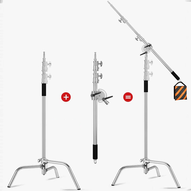 Heavy-Duty C Stand Photography Stainless Steel Light Stand Photo Studio Tripod with Extension Arm for Softbox Flash Lights