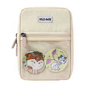 Bolsa de papelería de PVC azul claro con bolsillo frontal transparente y lindos parches de dibujos animados, tamaño A5 - Product Image 6
