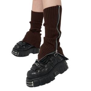 महिलाओं के घुटनों तक ऊंचे बूट मोज़े बुना हुआ रिब्ड गॉथिक पंक लेग वार्मर साइड ज़िपर अप लेग वार्मर - Product Image 1