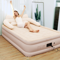 Matelas pneumatique gonflable double floqué pour adultes, lit pneumatique pliable portable avec oreiller intégré pour la maison, le camping et l'extérieur
