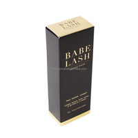 Boîte cosmétique personnalisée en papier couché noir brillant en matériaux recyclés avec estampage à chaud doré et fond à fermeture pour sérum de croissance des cils
