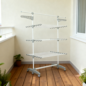 Porte-vêtements en métal épais à 3 niveaux, séchoir à <span class=keywords><strong>linge</strong></span> réglable sur pied pour balcon - Product Image 4