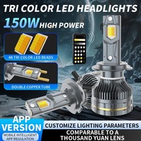 Phare LED de voiture haute puissance EURS 150W, trois couleurs réglables H4/H7/9005, faisceau Hi/Lo, faisceau haute concentration, ampoule de phare automobile