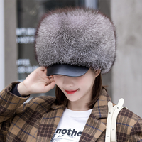 Gorro de Piel de Zorro Plateado Natural para Invierno, Unisex, Grueso y Cálido, de Piel Entera, Gorro de Piel Auténtica de Lujo con Orejeras
