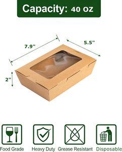 Contenants à emporter en papier kraft jetables personnalisés, boîte à lunch en papier pour la restauration rapide avec fenêtre - Product Image 5