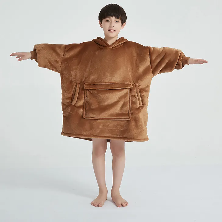 China Factory Children Hoodie Blanket with Pockets and Sleeves Sweatshirt Blanket For Teens Wearable Blanket Hoodie For Kids