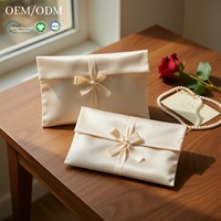 Bolsa de Satén Beige, Tela de Satén Suave, Cierre con Lazo Elegante, Logotipo Personalizado para Recuerdos de Boda y Almacenamiento de Joyas