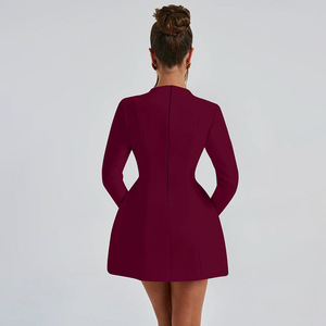 Abito da Donna in Stile Streetwear Europeo-Americano con Scollo a V, Cerniera Posteriore, <span class=keywords><strong>Maniche</strong></span> <span class=keywords><strong>Lunghe</strong></span>, Sexy e alla Moda, Tinta Unita per la Stagione Autunnale - Product Image 5