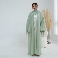 Élégante Abaya Femme 2026 Dubaï en Polyester Grande Taille avec Dentelle, Ensemble Deux Pièces Ouvert avec Foulard