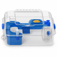 Kit Cage Complète pour Hamster et Gerbil Bleu avec Plateforme, Bouteille d'Eau et Roue - Habitat Multi-Niveaux Tout-en-un 5 Pièces en Plastique Transparent/ABS