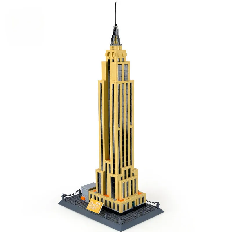 WANGE 5212 mainan arsitektur New York Empire pendidikan negara untuk anak-anak batu bata kecil miniatur DIY set blok bangunan rumah