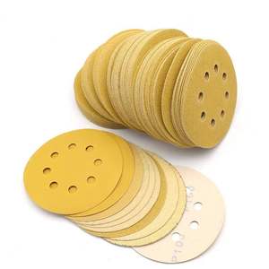 Disques de ponçage floqués de 5 pouces à 8 trous, grain jaune, pour le polissage de la peinture métallique - Product Image 1