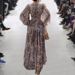 Robe maxi florale vintage pour femmes, élégante, à découpes, style coréen, robe fendue pour les vacances, robe décontractée à manches longues, robe de fête féerique - Product Image 4