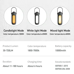 Linterna de Camping con 3 Colores, Recargable por USB, Luz LED de Emergencia para Camping, Regulable, Linterna de Senderismo, Banco de Energía para Exteriores - Product Image 3