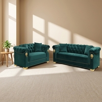 Canapé Chesterfield 3 places en velours de luxe capitonné avec garniture en clous dorés pour salon - Vente en gros