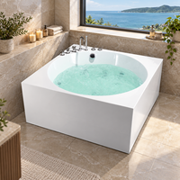 Baignoire carrée en acrylique blanc avec bassin circulaire et drain central 1300x1300mm pour la rénovation de salle de bain