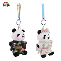 Fabricant de peluches Zaves 4.75 pouces panda porte-clés poupée en peluche personnalisé avec un kimono en noir et blanc un couple panda