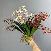 Bunga dan daun buatan untuk dekorasi rumah pernikahan, 2 buah anggrek Cymbidium putih sentuhan asli