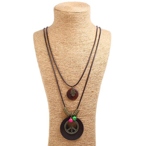 Artículos de <span class=keywords><strong>Venta</strong></span> caliente de moda de signo de la paz colgante multicapa de madera collar de madera para las mujeres - Product Image 4