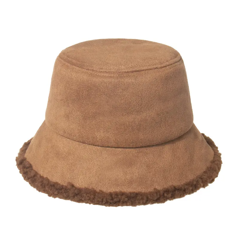 Wholesale designer Sherpa plush hairy women soft wool winter fuzzy artificial fur custom logo fishermen bucket hat