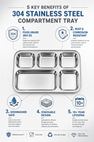Plateau alimentaire en acier inoxydable SUS304 de 0,5 mm, durable et de qualité supérieure, avec logo personnalisé, pour hôtels professionnels, procédé de repoussage profond