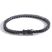 BESXL0173 Collier pour homme tendance, chaîne tennis hip-hop européenne et américaine en laiton et zircon, plaqué or, zircon noir 4mm, simple rangée