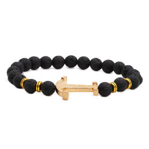 Pulsera de Piedra Volcánica con Ancla y Flecha para Hombre, Náutica, Aventura al Aire Libre, Yoga, Alivio del Estrés, Cuentas Curativas - Product Image 2