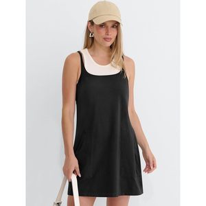 <b>Women</b> Athletic Tennis Dress Square Neck Loose Fit Breathable Built In Shorts Casual <b>Romper</b> Mini Dress For Leisure Wear - Product Image 2