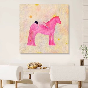 Tableau mural Wabi-Sabi Cheval Rouge Peint à la Main sur Toile, Art Abstrait Texturé, Grand Cadre en Alliage d'Aluminium, Taille Personnalisable pour Chambre d'Enfant - Product Image 1