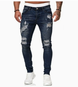 Venta al por mayor de los hombres rasgados <span class=keywords><strong>Slim</strong></span> <span class=keywords><strong>Fit</strong></span> <span class=keywords><strong>Skinny</strong></span> Denim Lápiz Pantalones Jeans desgastados Hommes Pantalones - Product Image 6