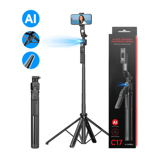 GBE-Smart C17 Gimbal Stabilizer 360 Rotation AI Face Tracking Detachable Phone Clip 1.6m Aluminum Tripod Consumer Electronics