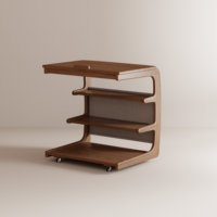 Table d'appoint en bois massif à 4 niveaux en forme de C avec 2 roulettes verrouillables et sac de rangement, mobilier de salon moderne du milieu du siècle BJ014