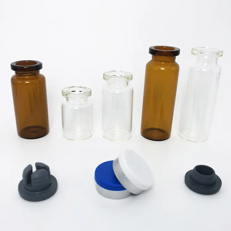 قنينة زجاجية بوروسيليكات معقمة قنينة أنبوبية شفافة بلون الكهرمان قنينة زجاجية فارغة قنينة دواء مع قابس مطاطي وأغطية