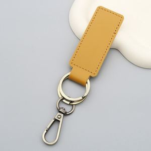 Cross-border PU Leather Embossed Logo Vintage Style Business Gifts Car Chain Pendant Model Rectangle 2 Keyrings Leather Key Fob - Product Image 4