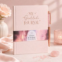 Carnet de Gratitude Personnalisé Couverture Rigide Rose Poudré avec Paillettes Or Rose et Stylo Cristal – Coffret Cadeau OEM en Gros
