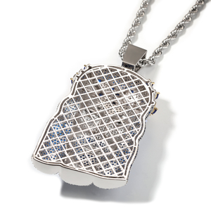 Colgante de Jesús Gigante UWIN Hip Hop, Completamente Cubierto de Piedras Preciosas, con Corona Bicolor y Circonitas Azules - Product Image 4