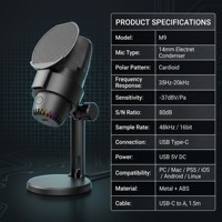 Micrófono de Condensador USB Profesional M9 con Cápsula de 14 mm, Silenciador Sensible al Tacto y Luz RGB, Micrófono para Juegos para PS5, PC y Streaming