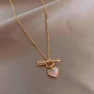 Promotion Exceptionnelle : Collier Cœur d'Amour en Coquillage Flèche de Cupidon, Ins Simple et Exquis, Pendentif en Cristal de Pierre pour Femme, Chaîne Clavicule - Product Image 1