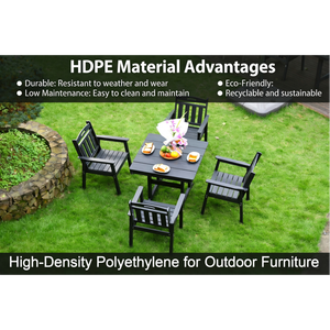 HDPE <b>Outdoor</b> Patio Dining Set 1 <b>Table</b> 4 Chairs With Sunshade Holes For Garden Use - Product Image 6